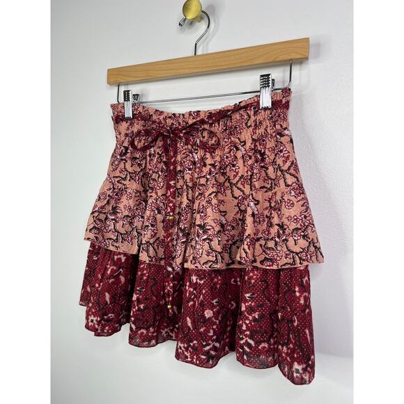 NWT St. Roche Starling Elastic Tie Waist Ruffle Casual Mini Skirt in Red Berry - Picture 3 of 10